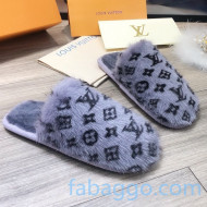 Louis Vuitton Monogram Mink Fur and Wool Homey Flats Mules Blue 2020