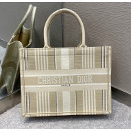 Dior Small Book Tote Bag in Beige Stripes Canvas 2021