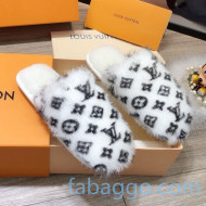 Louis Vuitton Monogram Mink Fur and Wool Homey Flats Mules White 2020