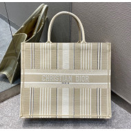 Dior Large Book Tote Bag in Beige Stripes Canvas 2021