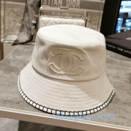 Chanel CC Canvas Bucket with Stitch Brim Hat White 2020 