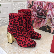 Dolce & Gabbana DG Leopard Print Heel 10.5cm Ankle Boots Red 2021