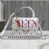 Valentino Be My VLTN Print Lambskin Garavani Candystud Single Handle Bag White/Red 2018