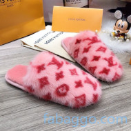 Louis Vuitton Monogram Mink Fur and Wool Homey Flats Mules Pink/Red 2020