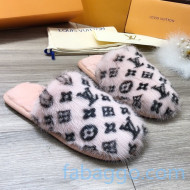 Louis Vuitton Monogram Mink Fur and Wool Homey Flats Mules Pink/Black 2020