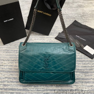 Saint Laurent Niki Large Chain Bag in Crinkled Leather 498830 Green 2021