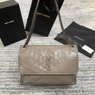 Saint Laurent Niki Large Chain Bag in Crinkled Leather 498830 Light Grey 2021