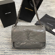 Saint Laurent Niki Large Chain Bag in Crinkled Leather 498830 Dark Grey 2021