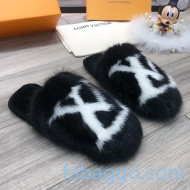 Louis Vuitton LV Mink Fur and Wool Homey Flats Mules Black 2020