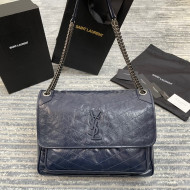 Saint Laurent Niki Large Chain Bag in Crinkled Leather 498830 Navy Blue 2021