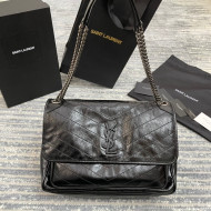 Saint Laurent Niki Large Chain Bag in Crinkled Leather 498830 Black/Silver 2021