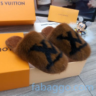 Louis Vuitton LV Mink Fur and Wool Homey Flats Mules Brown 2020