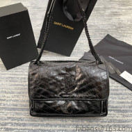 Saint Laurent Niki Large Chain Bag in Crinkled Leather 498830 All Black 2021