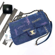 Chanel Printed Denim Large Flap Bag AS3135 Blue/Multicolor 2022 TOP