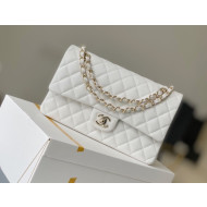 Chanel Haas Grained Calfskin Medium Classic Flap Bag A01112 White/Light Gold 2021(Original Quality)