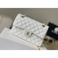 Chanel Haas Grained Calfskin Small Classic Flap Bag A01113 White/Light Gold 2021(Original Quality)