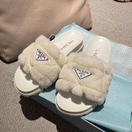 Prada Wool Flat Mule Sandals White 2021