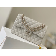 Chanel Haas Grained Calfskin Small Classic Flap Bag A01113 Off-white/Light Gold 2021(Original Quality)