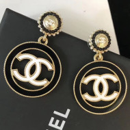 Chanel Acrylic Circle CC Pendant Short Earrings White/Black/Gold 2019