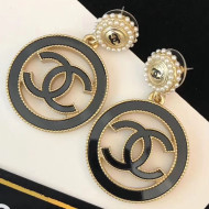 Chanel Acrylic Pearls Circle CC Pendant Short Earrings Black/Gold/Pearly White 2019