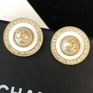 Chanel Round Studs Earrings 09 White/Gold 2019