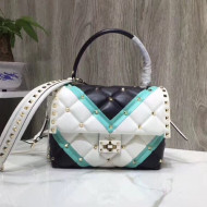 Valentino Medium V Inlay Candystud Stripes Top Handle Bag White/Black/Green 2018