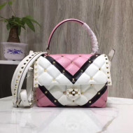 Valentino Medium V Inlay Candystud Stripes Top Handle Bag White/Pink 2018