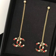 Chanel Square Crystal CC Pendant Chain Tassel Earrings Red/Black 2019