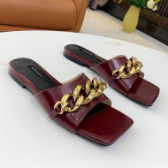 Versace Shiny Leather Chain Flat Slide Sandals Burgundy 2021