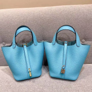 Hermes Picotin Lock 18cm/22cm in Clemence Leather with Silver/Gold Hardware Sky Blue(All Handmade)