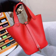 Hermes Picotin Lock 18cm/22cm in Clemence Leather with Silver Hardware Bright Red (All Handmade)