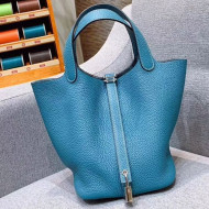 Hermes Picotin Lock 18cm/22cm in Clemence Leather with Silver Hardware Denim Blue (All Handmade)