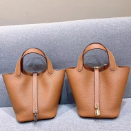 Hermes Picotin Lock 18cm/22cm in Clemence Leather with Silver/Gold Hardware Caramel Brown(All Handmade)