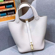 Hermes Picotin Lock 18cm/22cm in Clemence Leather with Gold Hardware Cream White (All Handmade)