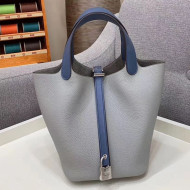 Hermes Picotin Lock 18cm/22cm in Clemence and Swift Leather with Silver Hardware Seagull Grey/Blue (All Handmade)