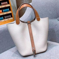 Hermes Picotin Lock 18cm/22cm in Clemence and Swift Leather with Silver Hardware Cream White/Brown (All Handmade)