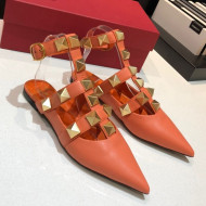 Valentino Roman Stud Lambskin Strap Flat Mules Orange 2021