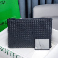 Bottega Veneta Woven Lambskin Medium Pouch Dark Blue 2021