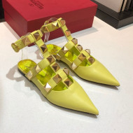 Valentino Roman Stud Lambskin Strap Flat Mules Yellow 2021