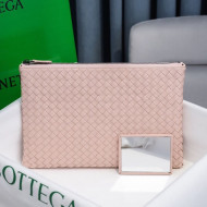 Bottega Veneta Woven Lambskin Medium Pouch Light Pink 2021