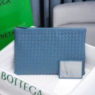 Bottega Veneta Woven Lambskin Medium Pouch Light Blue 2021