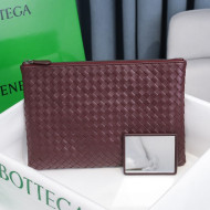 Bottega Veneta Woven Lambskin Medium Pouch Burgundy 2021