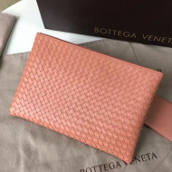 Bottega Veneta Woven Lambskin Medium Pouch Peach Pink 2021