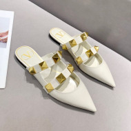 Valentino Roman Stud Calfskin Flat Mules White 2021