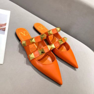 Valentino Roman Stud Calfskin Flat Mules Orange 2021