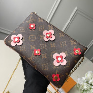 Louis Vuitton Blooming Flowers Pochette Double Zip Chain Wallet in Monogram Canvas M63905 Pink 2019