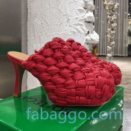 Bottega Veneta Bold Woven Lambskin Platform Mules 100mm Heel Red 2020