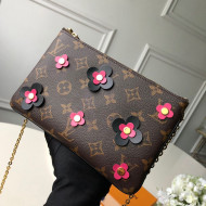 Louis Vuitton Blooming Flowers Pochette Double Zip Chain Wallet in Monogram Canvas M63905 Black 2019