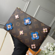 Louis Vuitton Blooming Flowers Pochette Double Zip Chain Wallet in Monogram Canvas M63905 Blue 2019