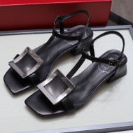 Roger Vivier Calfskin Square Buckle Sandals Black/Silver 2021